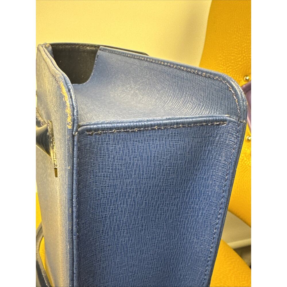 Burberry Hand Bag Leather Blue Navy Gold Auth - Picture 8 of 13